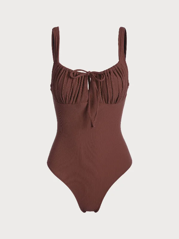 Plus Size Women's Ruffled Hem One - Pieces in Pink for a Feminine and Flirty Summer OutfitCoffee Cutout Tie One-Piece Swimsuit Plus Size Women's Ruffled Hem One - Pieces in Pink for a Feminine and Flirty Summer OutfitCoffee Cutout Tie One-Piece Swimsuit