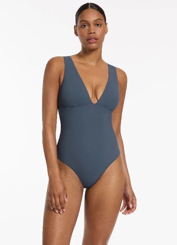 Women's Velvet One - Pieces in Emerald Green for a Luxurious and Sophisticated OccasionJetset Plunge One Piece - Steel Blue Women's Velvet One - Pieces in Emerald Green for a Luxurious and Sophisticated OccasionJetset Plunge One Piece - Steel Blue
