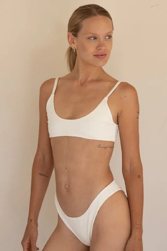 High - waisted bikini for a retro and tummy - flattering lookThe Bralette Top - Ribbed Cream High - waisted bikini for a retro and tummy - flattering lookThe Bralette Top - Ribbed Cream
