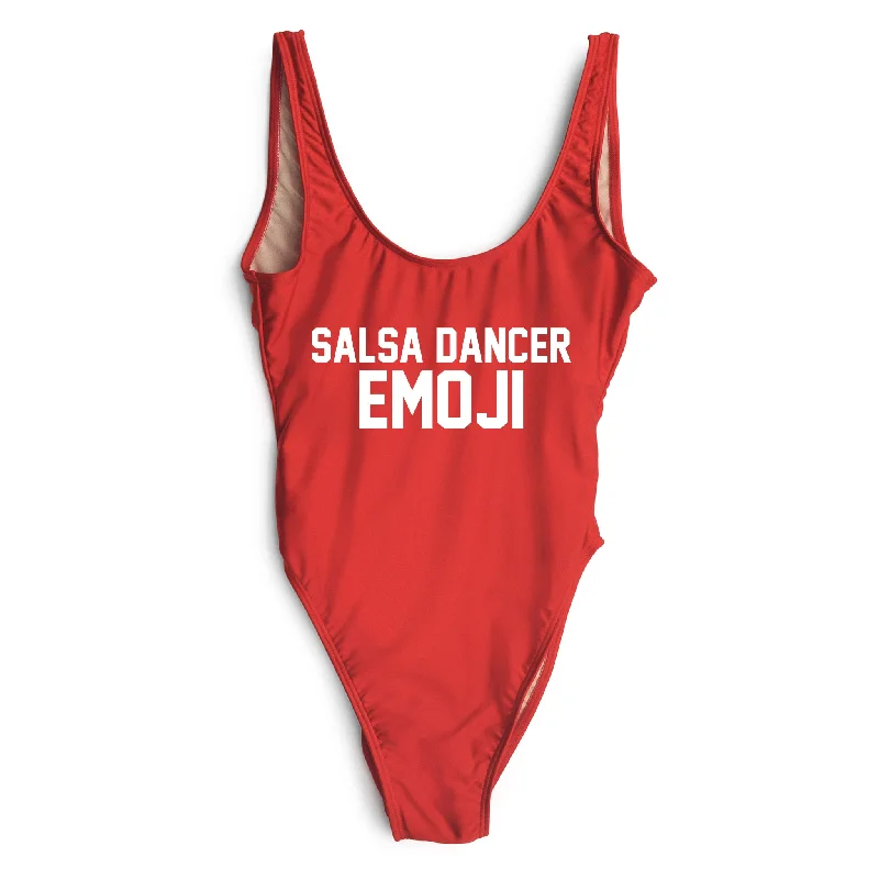 Women's Long - Length One - Pieces in Gray with Asymmetric Hem for a Contemporary and Fashionable LookSALSA DANCER EMOJI [SWIMSUIT]