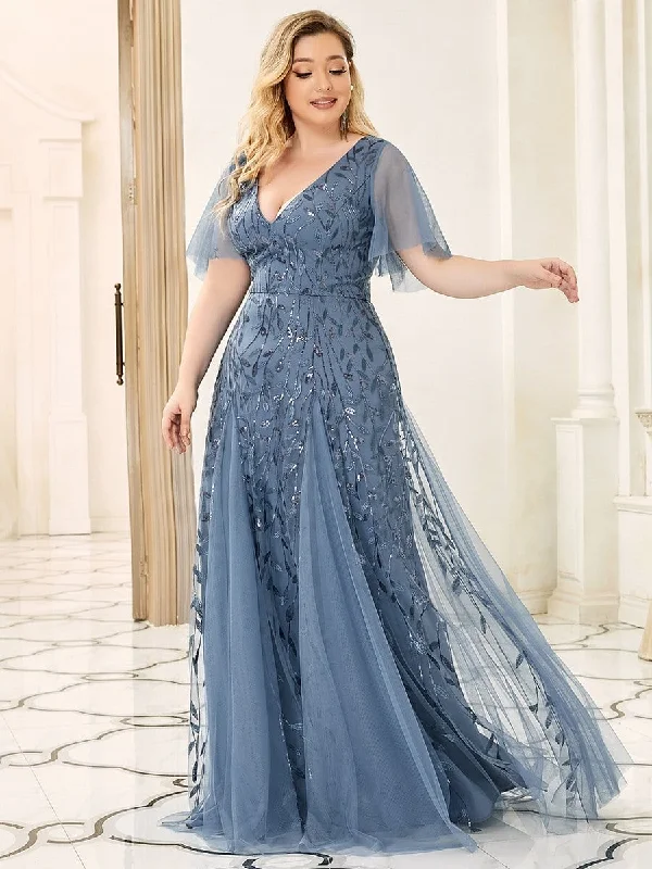 Plus size bodycon dress with stretchy fabric for confidencePlus Size Shimmery V Neck Evening Gowns with Ruffles Sleeves Plus size bodycon dress with stretchy fabric for confidencePlus Size Shimmery V Neck Evening Gowns with Ruffles Sleeves