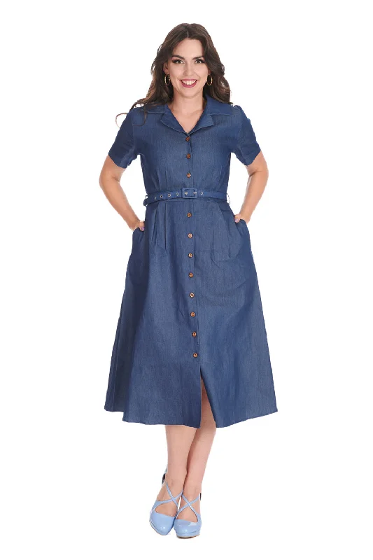 Plus size halter - neck beach dress for a breezy vacationSummer Denim Dream Dress