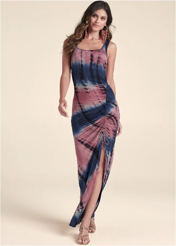 Plus size floral print maxi dress for summer garden partiesTie-Dye Maxi Dress - Navy & Coral Plus size floral print maxi dress for summer garden partiesTie-Dye Maxi Dress - Navy & Coral