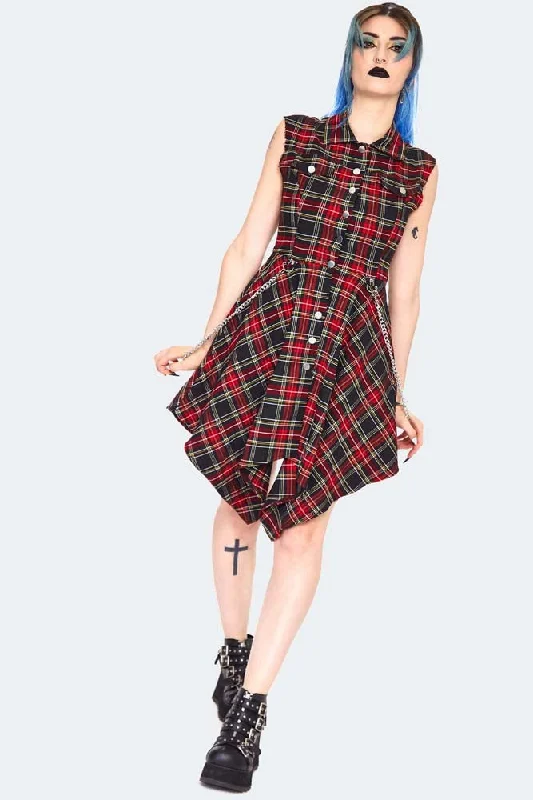 Plus size high - low hem dress for a modern and stylish touchTartan Shirtdress With Chains Plus size high - low hem dress for a modern and stylish touchTartan Shirtdress With Chains