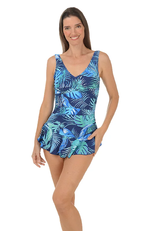 Plus Size Women's Striped One - Pieces in Navy and White for a Nautical - Inspired EnsembleIsland Ferns Twist Tank Skirted Swimsuit Plus Size Women's Striped One - Pieces in Navy and White for a Nautical - Inspired EnsembleIsland Ferns Twist Tank Skirted Swimsuit