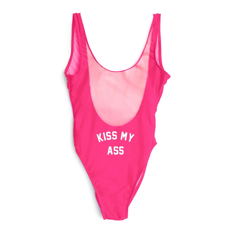 Women's Sequined Mini One - Pieces in Gold for a Glamorous New Year's Eve PartyKISS MY ASS  // BUTT PRINT [SWIMSUIT]