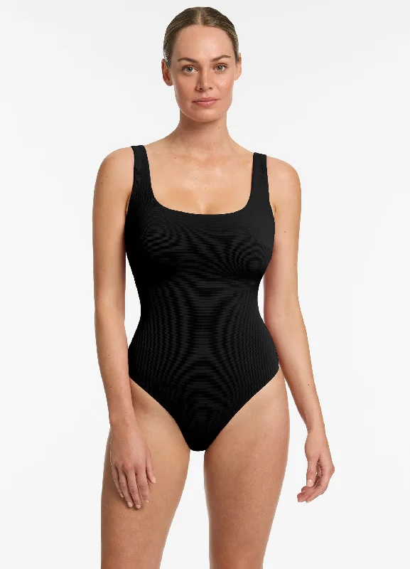 Plus Size Women's Ruffled Hem One - Pieces in Pink for a Feminine and Flirty Summer OutfitIsla Rib E-F Underwire Tank One Piece - Black Plus Size Women's Ruffled Hem One - Pieces in Pink for a Feminine and Flirty Summer OutfitIsla Rib E-F Underwire Tank One Piece - Black