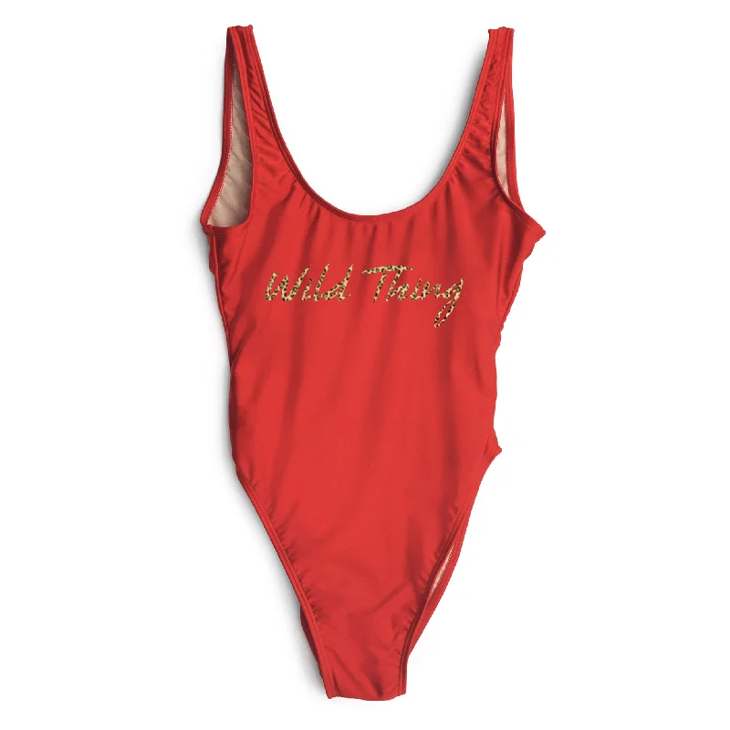 Women's Lace - Embellished One - Pieces in Cream for a Romantic and Vintage - Inspired LookWILD THING W/ CHEETAH TEXT [SWIMSUIT]