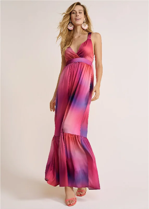 Plus size bohemian - style midi dress for a casual - chic lookTie-Dye Tie-Back Maxi Dress - Pink Multi Plus size bohemian - style midi dress for a casual - chic lookTie-Dye Tie-Back Maxi Dress - Pink Multi