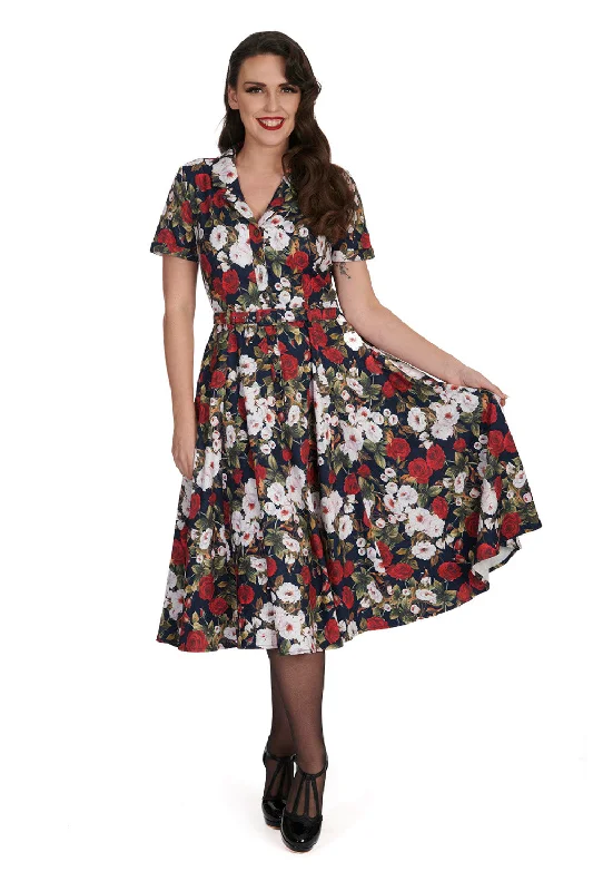 Plus size printed maxi dress with pockets for added convenienceDark Rose Dress