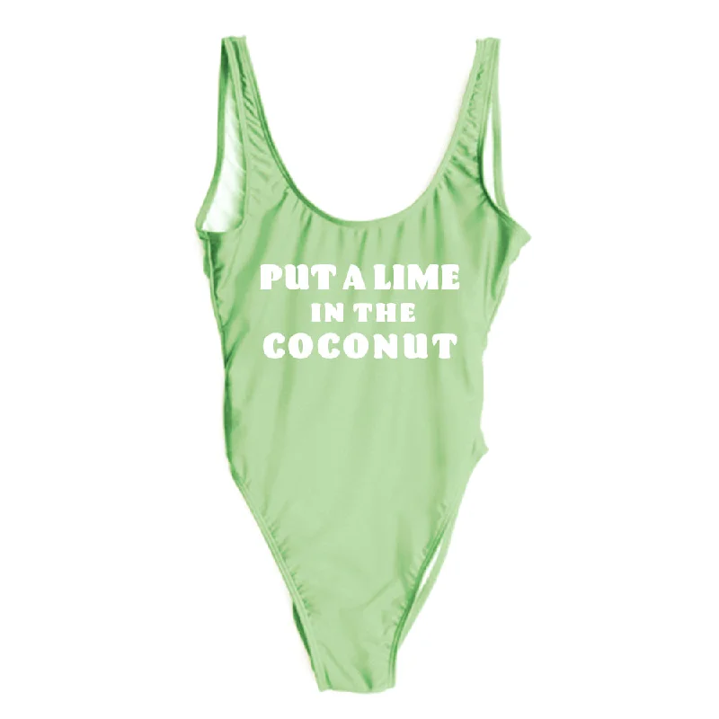 Women's Long - Length One - Pieces in Gray with Asymmetric Hem for a Contemporary and Fashionable LookPUT A LIME IN THE COCONUT [SWIMSUIT]