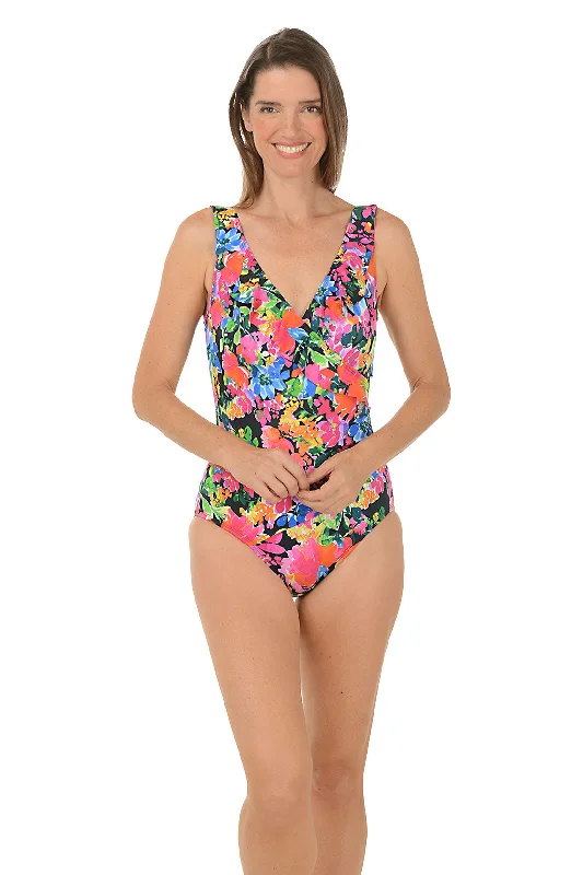 Women's Lace - Embellished One - Pieces in Cream for a Romantic and Vintage - Inspired LookBlooming Bouquet Ruffle Front Surplice Swimsuit Women's Lace - Embellished One - Pieces in Cream for a Romantic and Vintage - Inspired LookBlooming Bouquet Ruffle Front Surplice Swimsuit