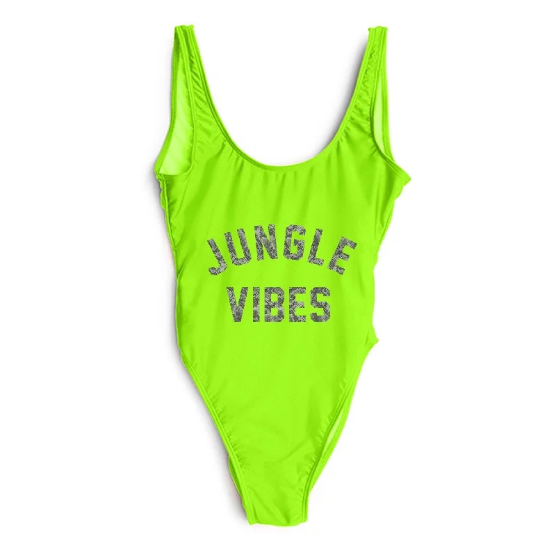 Women's Lace - Embellished One - Pieces in Cream for a Romantic and Vintage - Inspired LookJUNGLE VIBES W/ SNAKESKIN TEXT [SWIMSUIT]