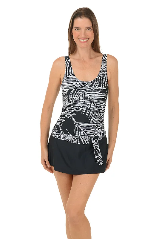 Women's Plaid Patterned One - Pieces in Red and Black for a Classic Fall LookMidnight Jungle Skirted Swimsuit Women's Plaid Patterned One - Pieces in Red and Black for a Classic Fall LookMidnight Jungle Skirted Swimsuit