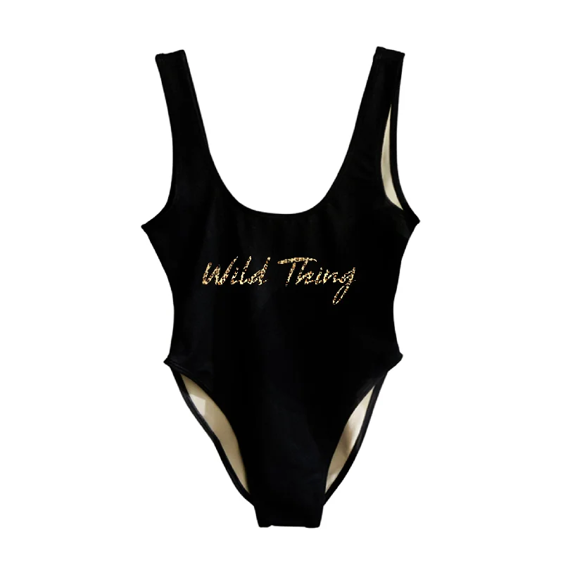 Women's Sheer Paneled One - Pieces in White for a Delicate and Elegant Evening AppearanceWILD THING W/ CHEETAH TEXT [SWIMSUIT]