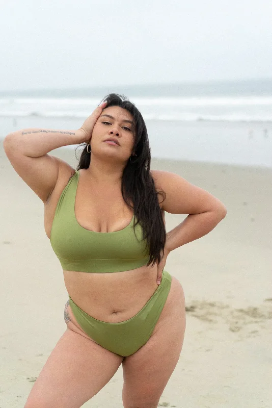 Maternity bikini for expecting mothers to enjoy the beach comfortablyThe High-Leg Scrunch Bottom - Matcha Green