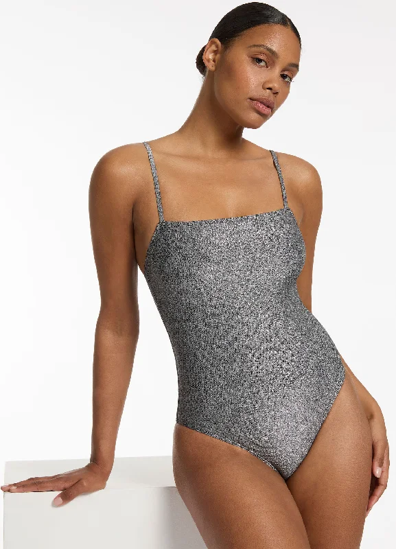 Women's Cut - Out One - Pieces in Black with Geometric Shapes for a Modern and Edgy StyleLumen Minimal Tank One Piece - Silver Women's Cut - Out One - Pieces in Black with Geometric Shapes for a Modern and Edgy StyleLumen Minimal Tank One Piece - Silver