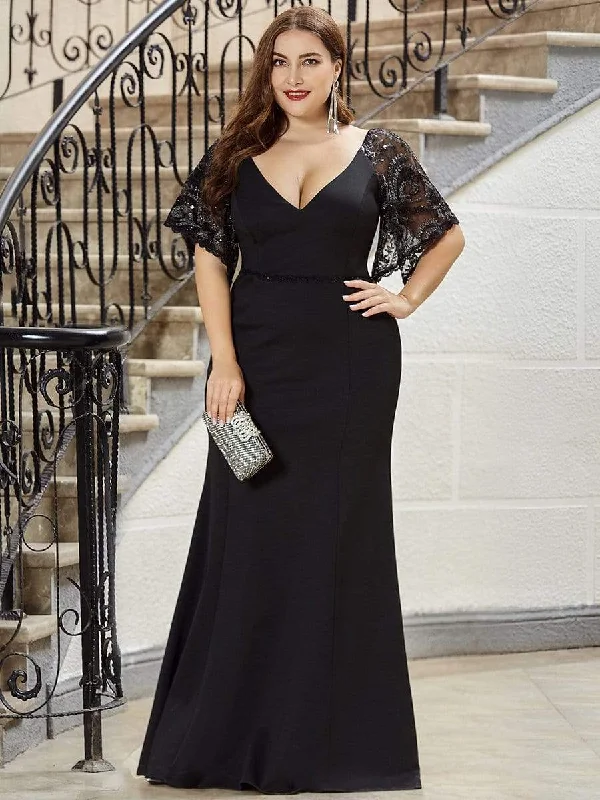 Plus size wrap dress for adjustable and comfortable fitElegant Plus Size V Neck Fishtail Evening Dress for Women Plus size wrap dress for adjustable and comfortable fitElegant Plus Size V Neck Fishtail Evening Dress for Women