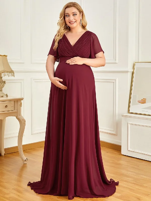 Plus size tiered ruffle dress for a feminine and playful vibePlus Size Ruffle Sleeve Floor-Length Formal Maternity Dress Plus size tiered ruffle dress for a feminine and playful vibePlus Size Ruffle Sleeve Floor-Length Formal Maternity Dress