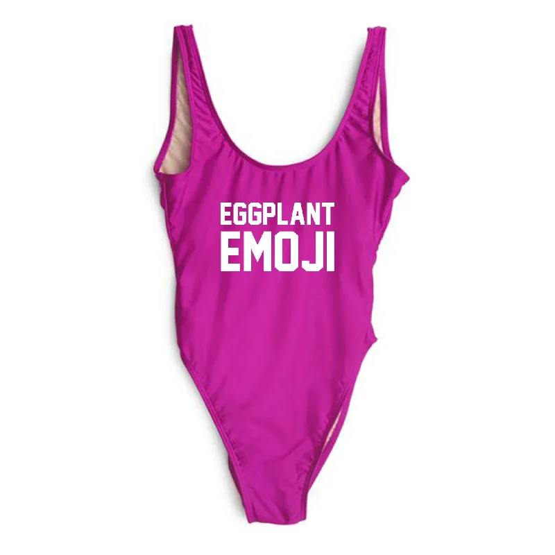 Women's Metallic One - Pieces in Silver for a Shiny and Eye - Catching Night OutfitEGGPLANT EMOJI [SWIMSUIT]