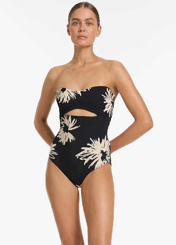 Women's Sheer Paneled One - Pieces in White for a Delicate and Elegant Evening AppearanceZoa Cut Out Bandeau One Piece - Black Women's Sheer Paneled One - Pieces in White for a Delicate and Elegant Evening AppearanceZoa Cut Out Bandeau One Piece - Black