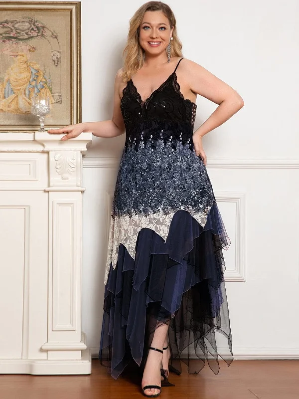 Plus size long - sleeve knitted dress for winter warmthPlus Size V Neck Asymmetrical Hems Prom Dresses Plus size long - sleeve knitted dress for winter warmthPlus Size V Neck Asymmetrical Hems Prom Dresses