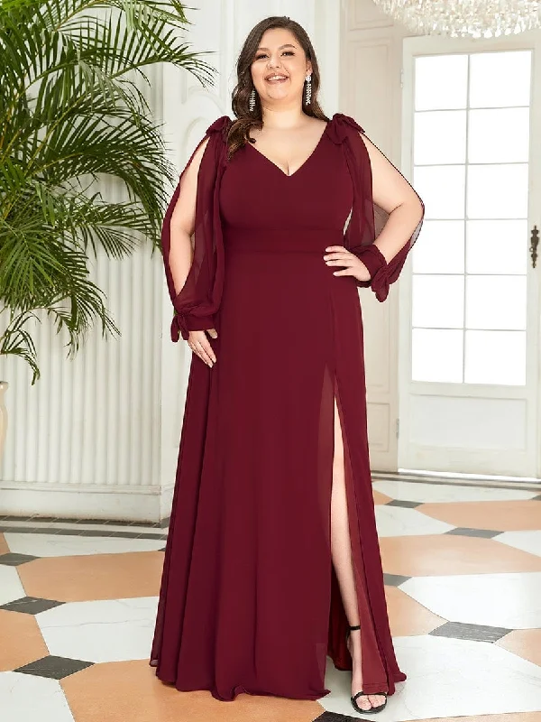 Plus size wrap dress for adjustable and comfortable fitPlus Size Open Lantern Sleeve A-Line Bridesmaid Dress Plus size wrap dress for adjustable and comfortable fitPlus Size Open Lantern Sleeve A-Line Bridesmaid Dress
