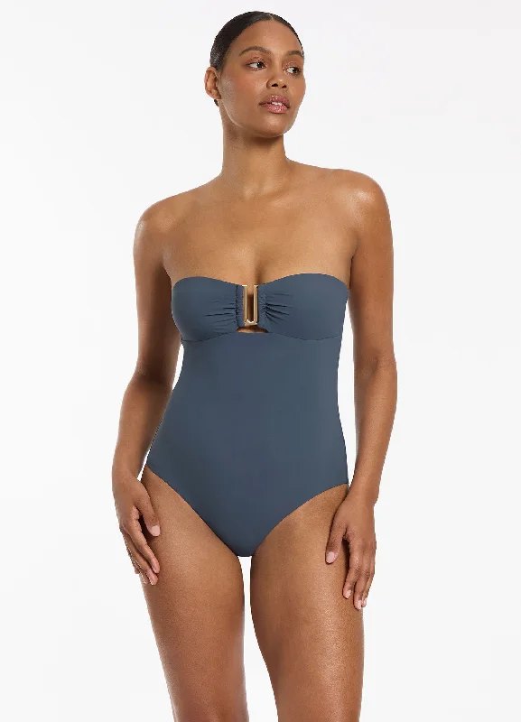 Plus Size Women's Ruffled Hem One - Pieces in Pink for a Feminine and Flirty Summer OutfitJetset Bandeau One Piece - Steel Blue Plus Size Women's Ruffled Hem One - Pieces in Pink for a Feminine and Flirty Summer OutfitJetset Bandeau One Piece - Steel Blue