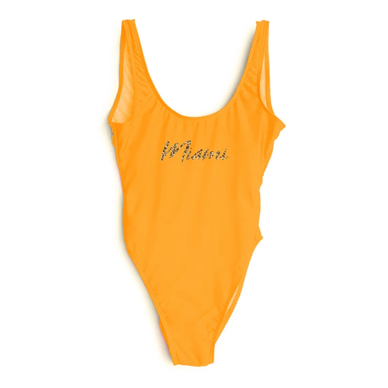 Plus Size Women's Animal Print One - Pieces in Leopard for a Bold and Trendy StatementMIAMI W/ CHEETAH TEXT // NEW WILD THING FONT [SWIMSUIT]