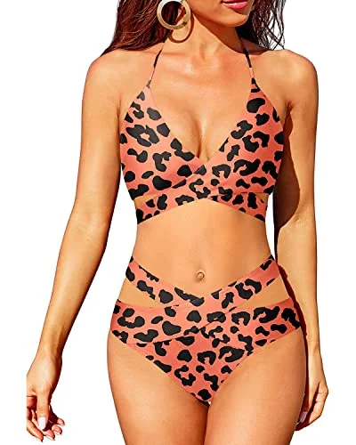 Monokini - style bikini with a unique one - piece - meets - bikini designFlattering High Waisted Bikini Bottoms With Defined Waistline-Orange And Leopard Monokini - style bikini with a unique one - piece - meets - bikini designFlattering High Waisted Bikini Bottoms With Defined Waistline-Orange And Leopard