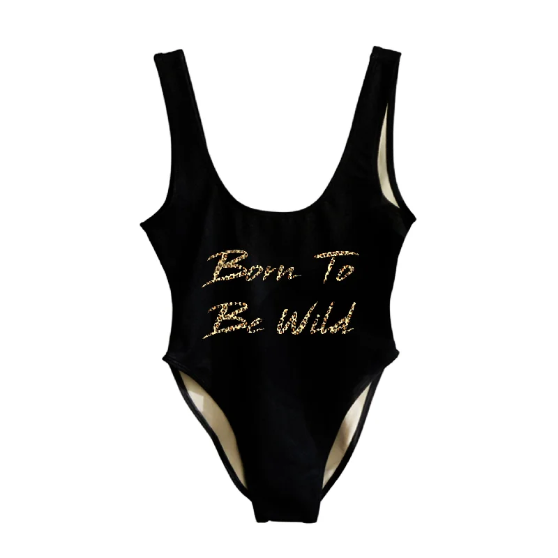 Plus Size Women's Boho - Style One - Pieces in Multicolor with Tassels for a Festival VibeBORN TO BE WILD W/ CHEETAH TEXT  [SWIMSUIT]