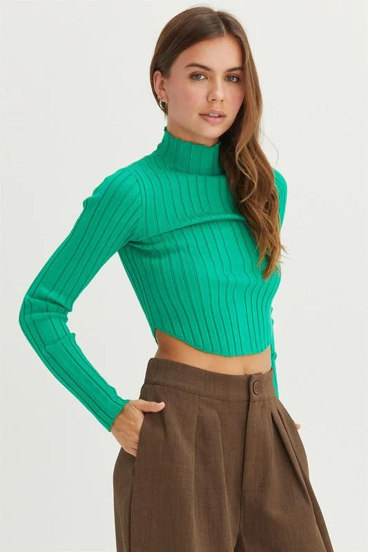 Lightweight Women Long Sleeve Top for Spring and AutumnEVANGELINE HIGH-NECK RIBBED SWEATER TOP Lightweight Women Long Sleeve Top for Spring and AutumnEVANGELINE HIGH-NECK RIBBED SWEATER TOP