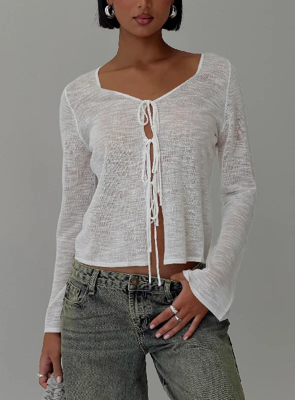Pocket - Equipped Women Long Sleeve Top for Added FunctionalityFast Nights Top White Pocket - Equipped Women Long Sleeve Top for Added FunctionalityFast Nights Top White