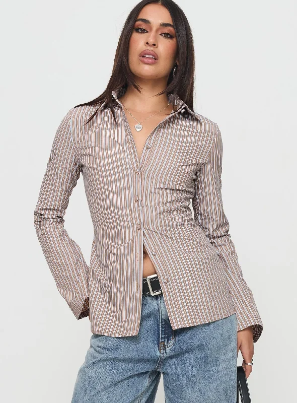 Floral Printed Women Long Sleeve Top for a Romantic LookRun The World Top Brown Stripe Floral Printed Women Long Sleeve Top for a Romantic LookRun The World Top Brown Stripe