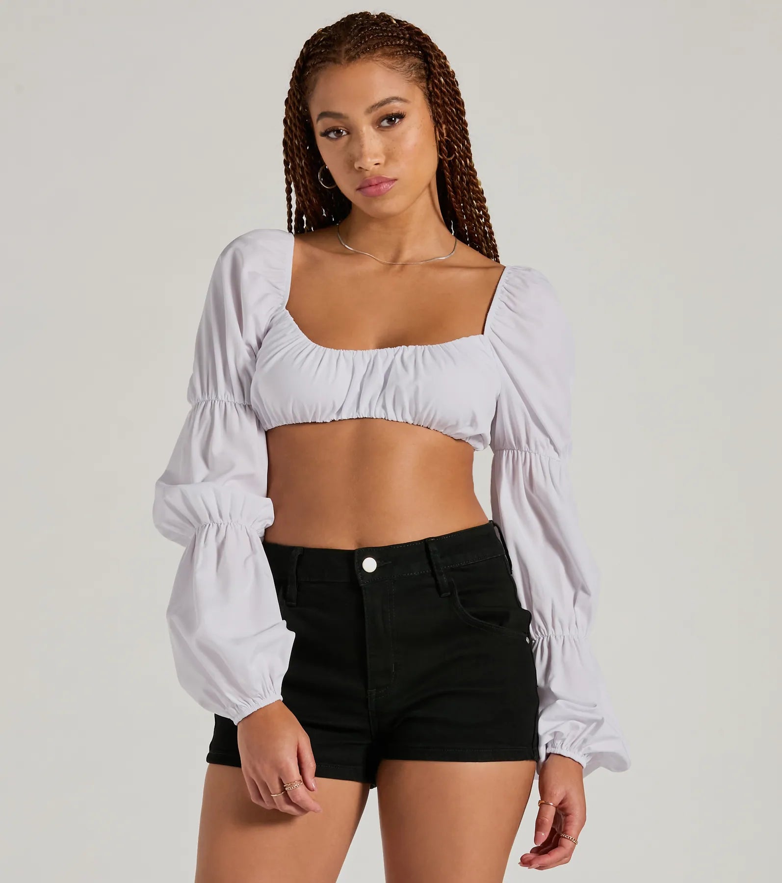 Metallic Accent Women Long Sleeve Top for a Glamorous LookOfficial Cutie Tie Back Long Sleeve Crop Top Metallic Accent Women Long Sleeve Top for a Glamorous LookOfficial Cutie Tie Back Long Sleeve Crop Top