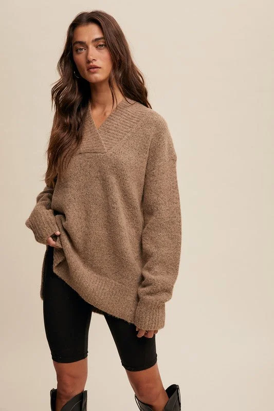 Button - Down Women Long Sleeve Top for a Classic StyleDelphine V-neck Slouchy Soft Knit Sweater Button - Down Women Long Sleeve Top for a Classic StyleDelphine V-neck Slouchy Soft Knit Sweater