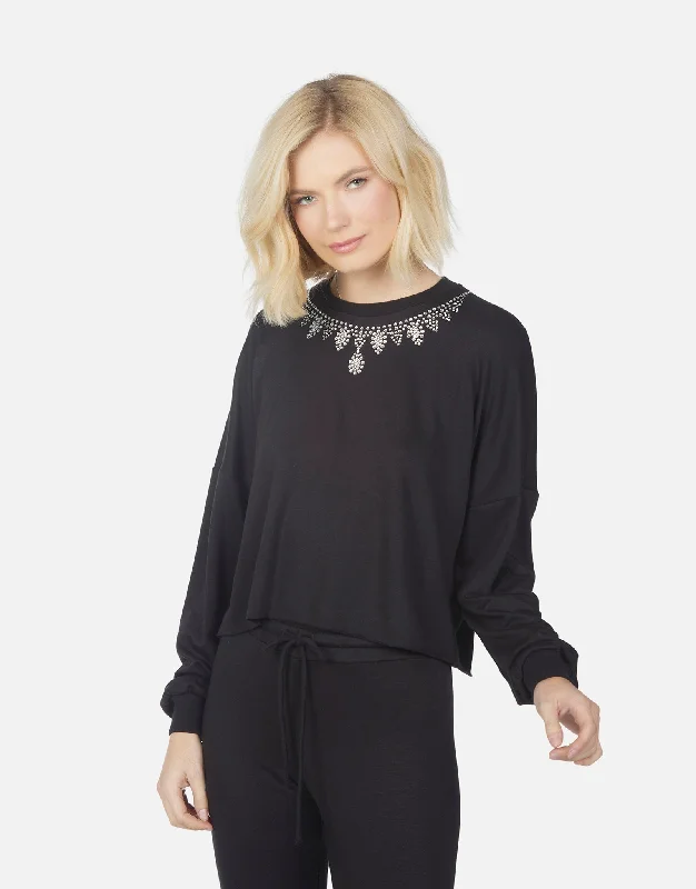 Floral Printed Women Long Sleeve Top for a Romantic LookMarston Pullover w/ Crystal Necklace Floral Printed Women Long Sleeve Top for a Romantic LookMarston Pullover w/ Crystal Necklace