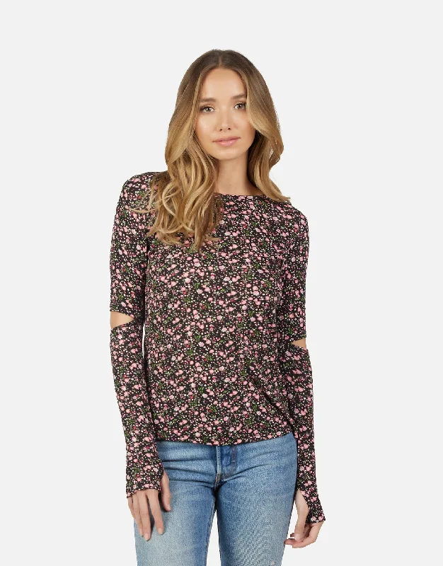 Wrap - Style Women Long Sleeve Top for a Versatile FitSolomon Fitted Tee Black Floral Wrap - Style Women Long Sleeve Top for a Versatile FitSolomon Fitted Tee Black Floral