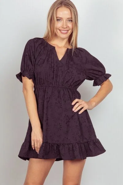 Mini dresses with empire waists for a flattering fit Black Eyelet Mini Dress