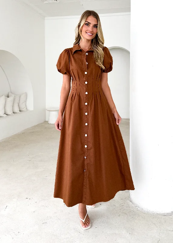 Midi dresses with one - shoulder designs for a modern and asymmetric style Acer Denim Midi Dress - Brown Midi dresses with one - shoulder designs for a modern and asymmetric style Acer Denim Midi Dress - Brown