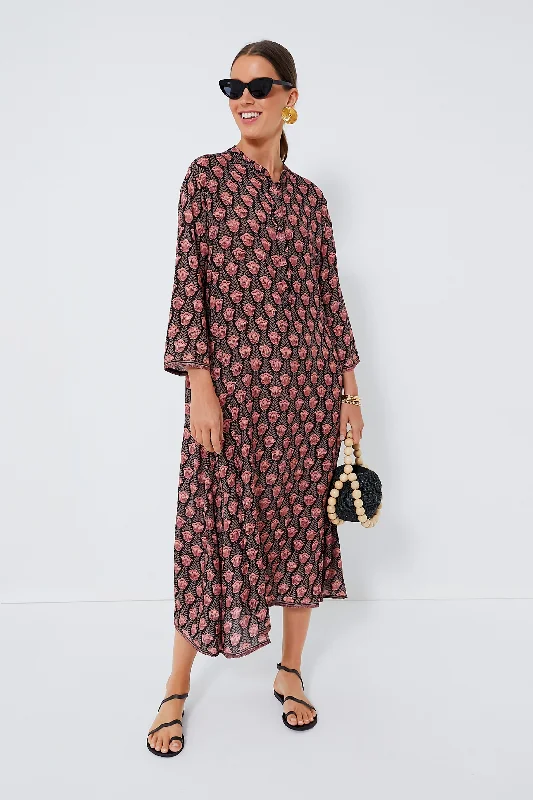 Midi dresses with V - necklines for a flattering and elongating effect Black Tulip Print Kamari Block Isobel Dress Midi dresses with V - necklines for a flattering and elongating effect Black Tulip Print Kamari Block Isobel Dress