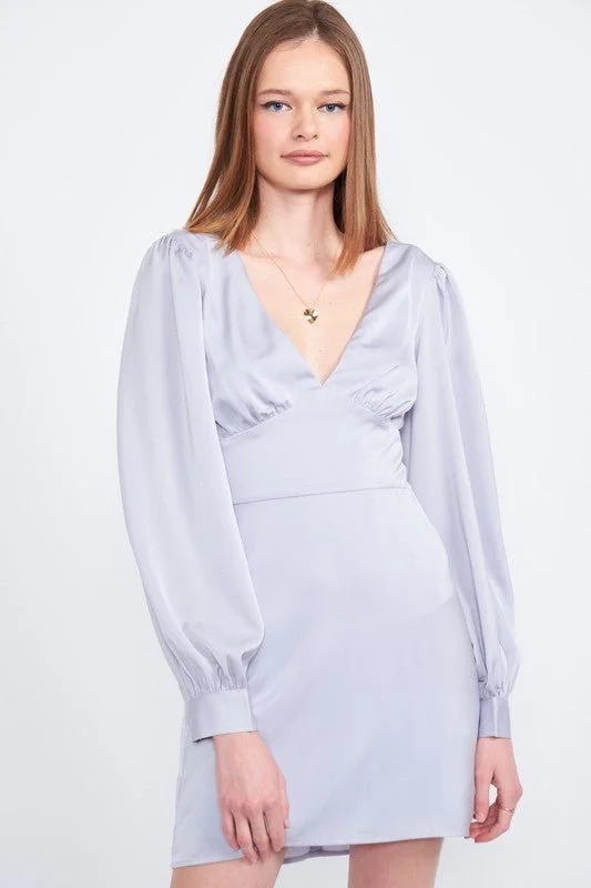 Mini dresses with geometric prints for a modern aesthetic Satin V Neck Mini Dress