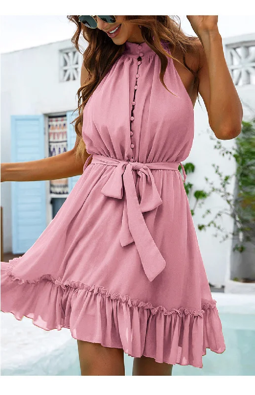 Sheer mini dresses with lace inserts Brighter Days Halter Dress