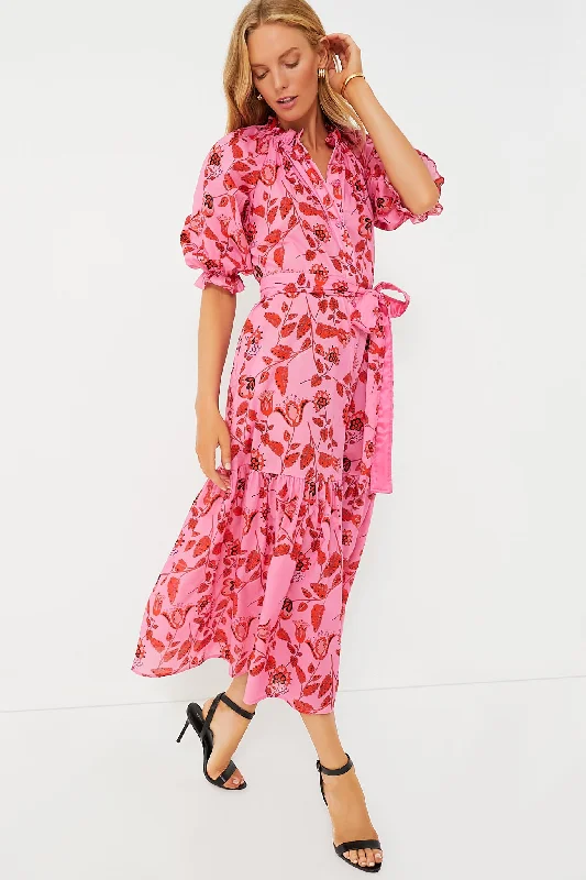 Plaid midi dresses for a fall - themed family gathering Red and Pink Floral Saratoga Cotton Dress Plaid midi dresses for a fall - themed family gathering Red and Pink Floral Saratoga Cotton Dress