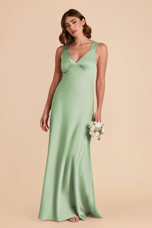 Maternity dress for a baby's first visit to the children's garden Veronica Matte Satin Dress - Pistachio Maternity dress for a baby's first visit to the children's garden Veronica Matte Satin Dress - Pistachio