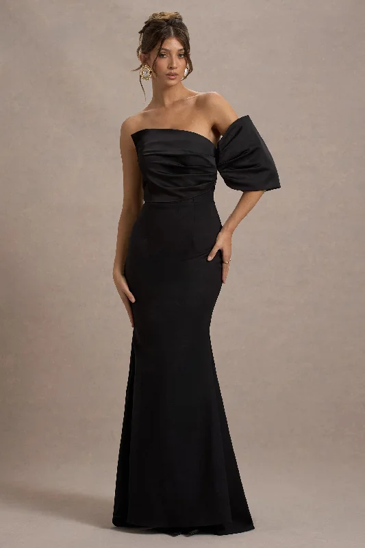 A - line wedding dresses with a beaded neckline Wedding guest dresses with belted waists and knee - length skirts Rosora | Black Asymmetric One-Sleeve Fishtail Maxi Dress A - line wedding dresses with a beaded neckline Wedding guest dresses with belted waists and knee - length skirts Rosora | Black Asymmetric One-Sleeve Fishtail Maxi Dress