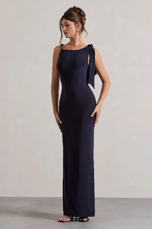 Ballroom - ready wedding dresses with a large skirt Lace - and - tulle wedding guest dresses with sweetheart necklines Kacey | Navy Twisted Knot Maxi Dress Ballroom - ready wedding dresses with a large skirt Lace - and - tulle wedding guest dresses with sweetheart necklines Kacey | Navy Twisted Knot Maxi Dress