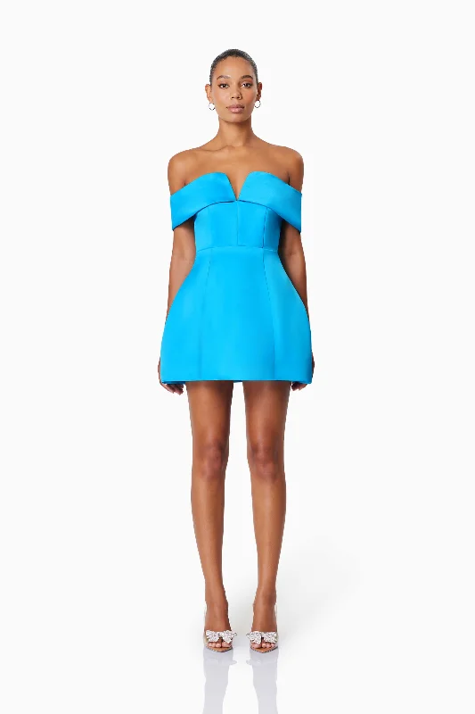 Mini dresses with keyhole necklines Alice Off Shoulder Mini Party Dress in Blue
