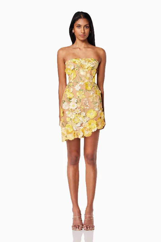 Polyester mini dresses for easy care New-Age 3D Floral Mini Dress in Yellow
