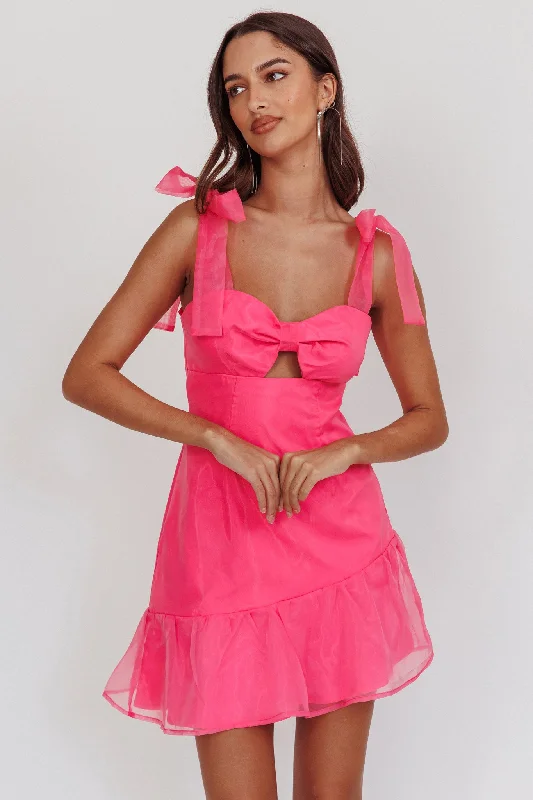 Polyester mini dresses for easy care Alexia Bow Shoulder Ruffle Hem Mini Dress Hot Pink Polyester mini dresses for easy care Alexia Bow Shoulder Ruffle Hem Mini Dress Hot Pink